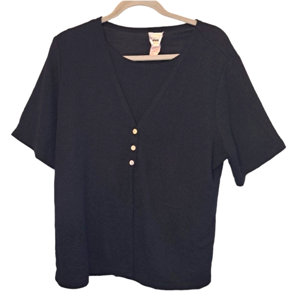 Bentley Plus Black Layered Look Blouse Plus Size 1X